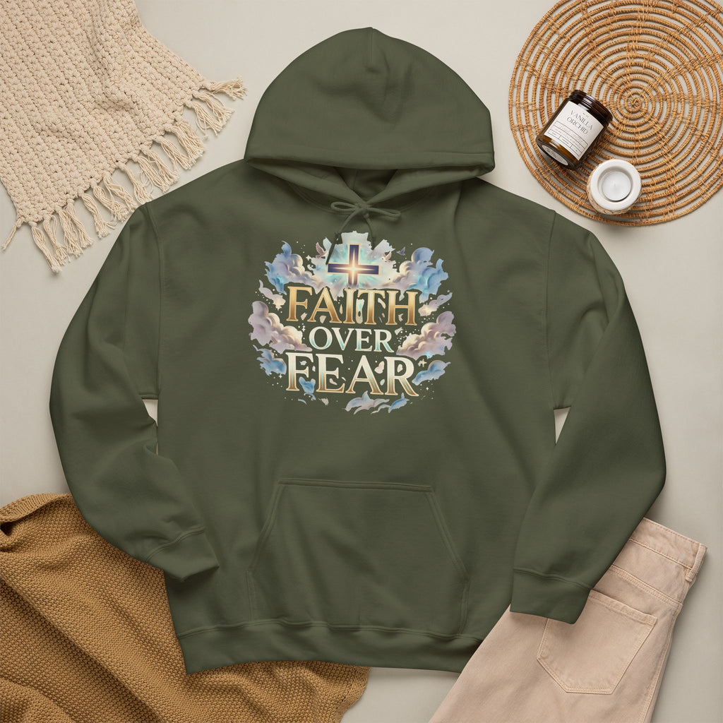 Faith Over Fear Hoodie – Jesus Kreuz Kapuzenpullover | Christliches Sweatshirt
