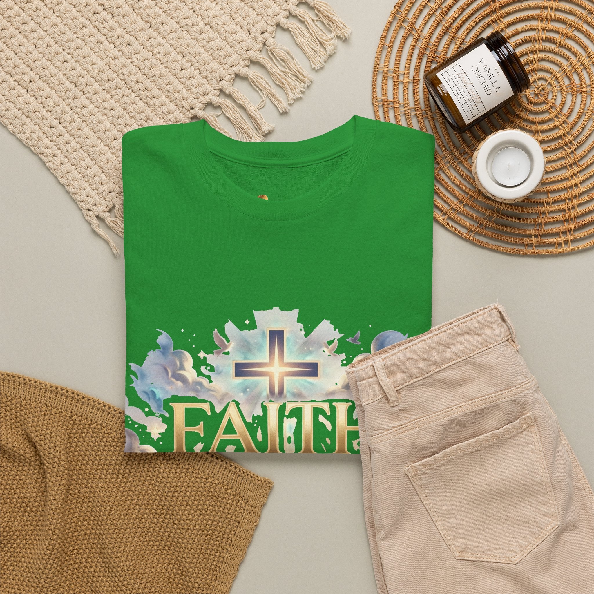 Faith Over Fear T-Shirt – Inspirierendes christliches Shirt mit Kreuz & Wolken
