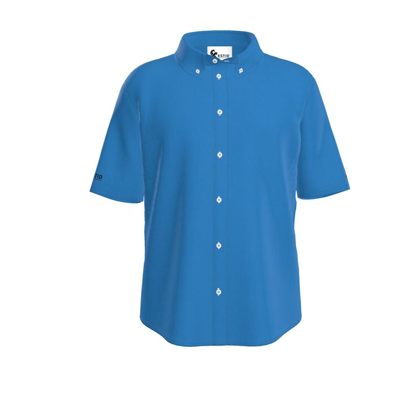 Herren Blaues Kurzarm-Leinenhemd mit kunstvollem Bibelvers-Rückenprint Ansicht 4 – Mens Short Sleeve Shirt – ESTID