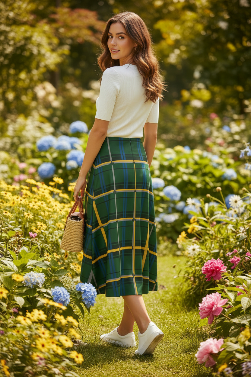Midi-Rock im modernen Karo-Look ESTID Detailansicht – Midi Skirt – ESTID