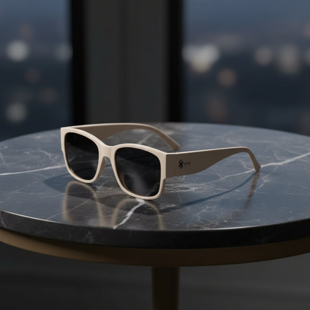 Matte Sonnenbrille in elegantem Beige ESTID Detailansicht – Sunglasses – ESTID
