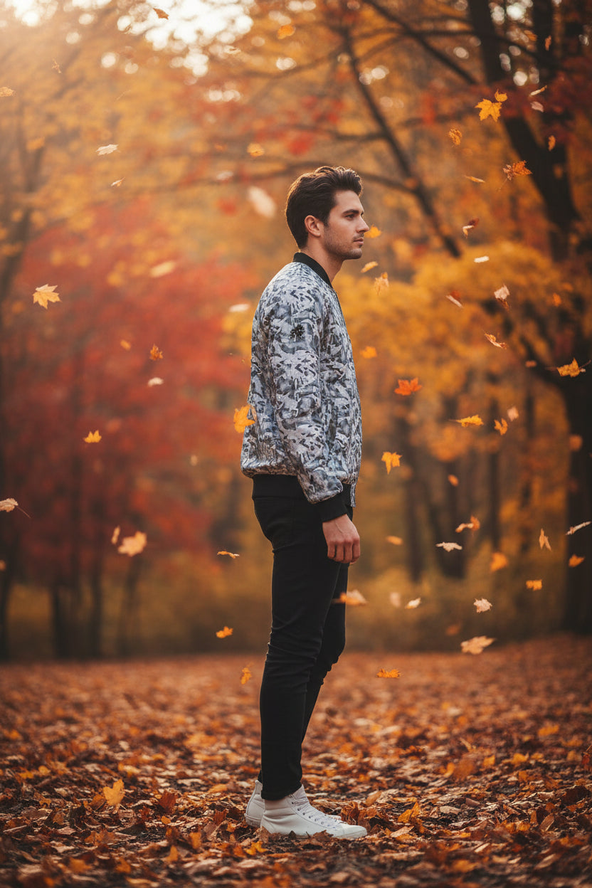 Wende-Bomberjacke für Herren aus Seide ESTID Ansicht 3 – Mens Reversible Silk Bomber Jacket – ESTID