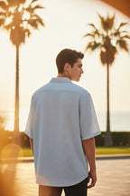 Herren-Kurzarmhemd in Hellblau mit Reverskragen ESTID Ansicht 4 – Mens Revere Shirt – ESTID