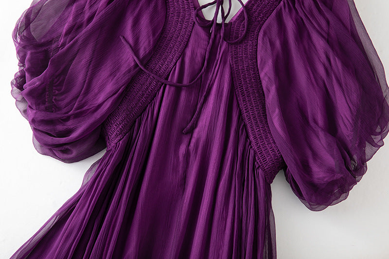 Damen Seidenkleid mit Puffärmeln | Luftsüßes Boho Maxikleid Ansicht 6 – Kleid – ESTID