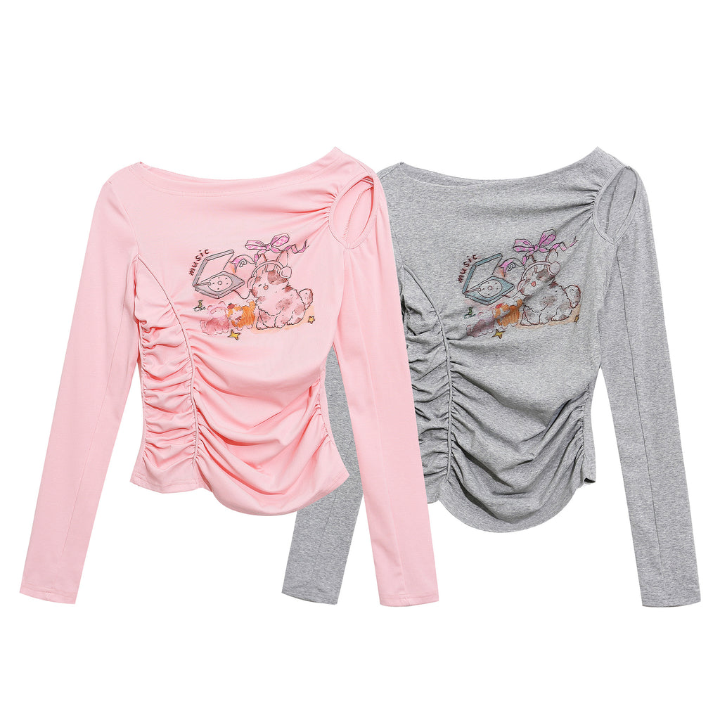 Damen Y2K Baumwoll-Langarmshirt mit Shoulde Ansicht 4 – Bluse – ESTID