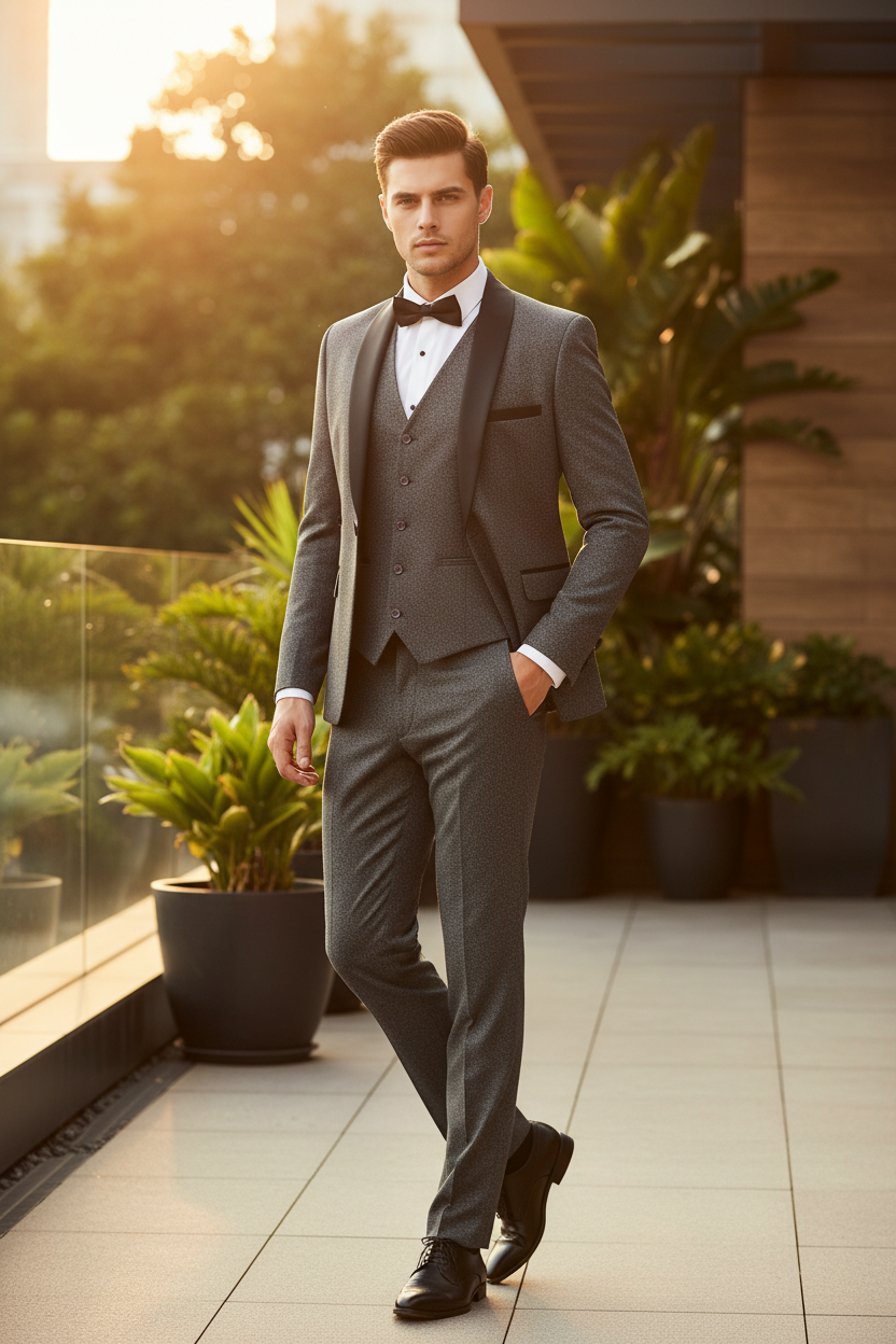 Herren Slim Fit Anzug Set 3-teilig | Schalkragen Tuxedo für Hochzeit & Gala – anzug – ESTID