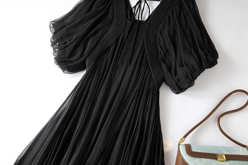 Damen Seidenkleid mit Puffärmeln | Luftsüßes Boho Maxikleid Ansicht 21 – Kleid – ESTID