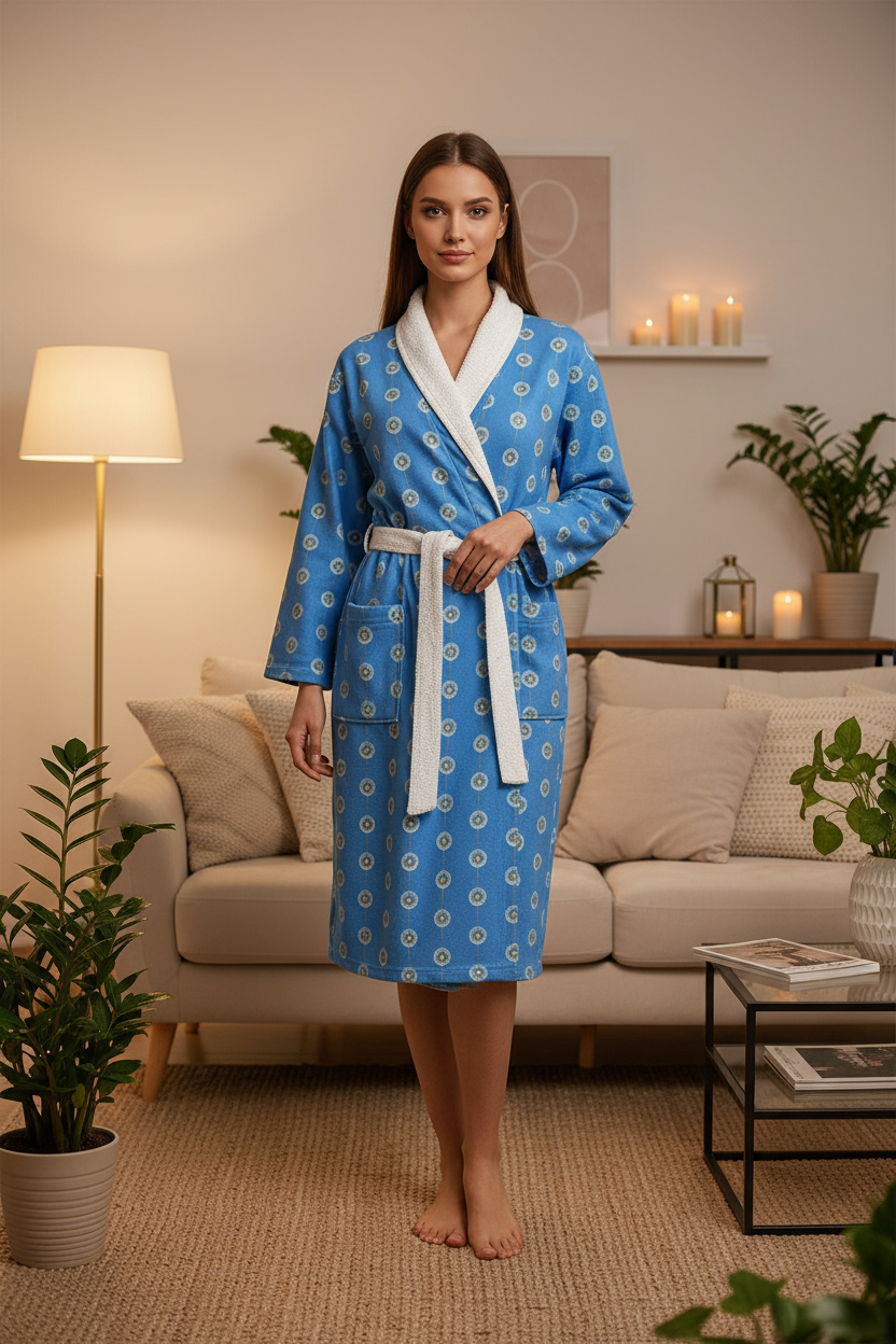 Kuscheliger Damen-Bademantel in Blau ESTID – Dressing Gown – ESTID