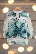 Elegante Damen-Seidenbluse mit künstlerischem Fluid-Print ESTID Ansicht 3 – Womens Blouse – ESTID