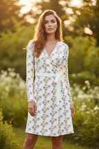 Elegantes Damen-Wickelkleid mit lebendigem Margeriten ESTID – Wrap Dress – ESTID