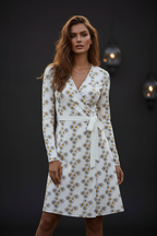 Elegantes Damen-Wickelkleid mit lebendigem Margeriten ESTID Ansicht 3 – Wrap Dress – ESTID