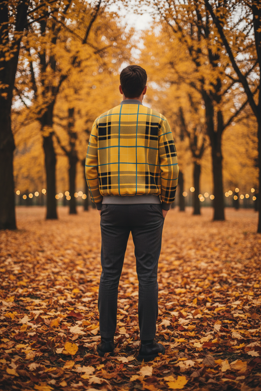 Wende-Bomberjacke für Herren aus Seide mit dem Karo-Muster Ansicht 5 – Mens Reversible Silk Bomber Jacket – ESTID