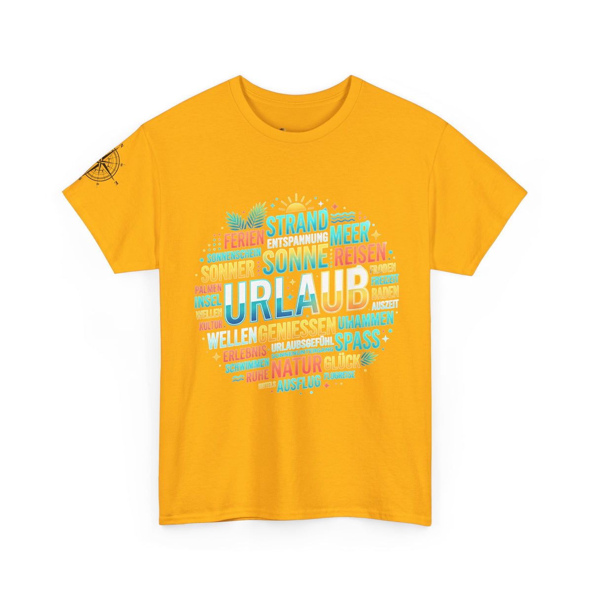 Strandurlaub T-Shirt – Retro Sonnenuntergang mit Palmen & ‚Urlaub‘ Wortwolke Ansicht 5 – T-Shirt – ESTID