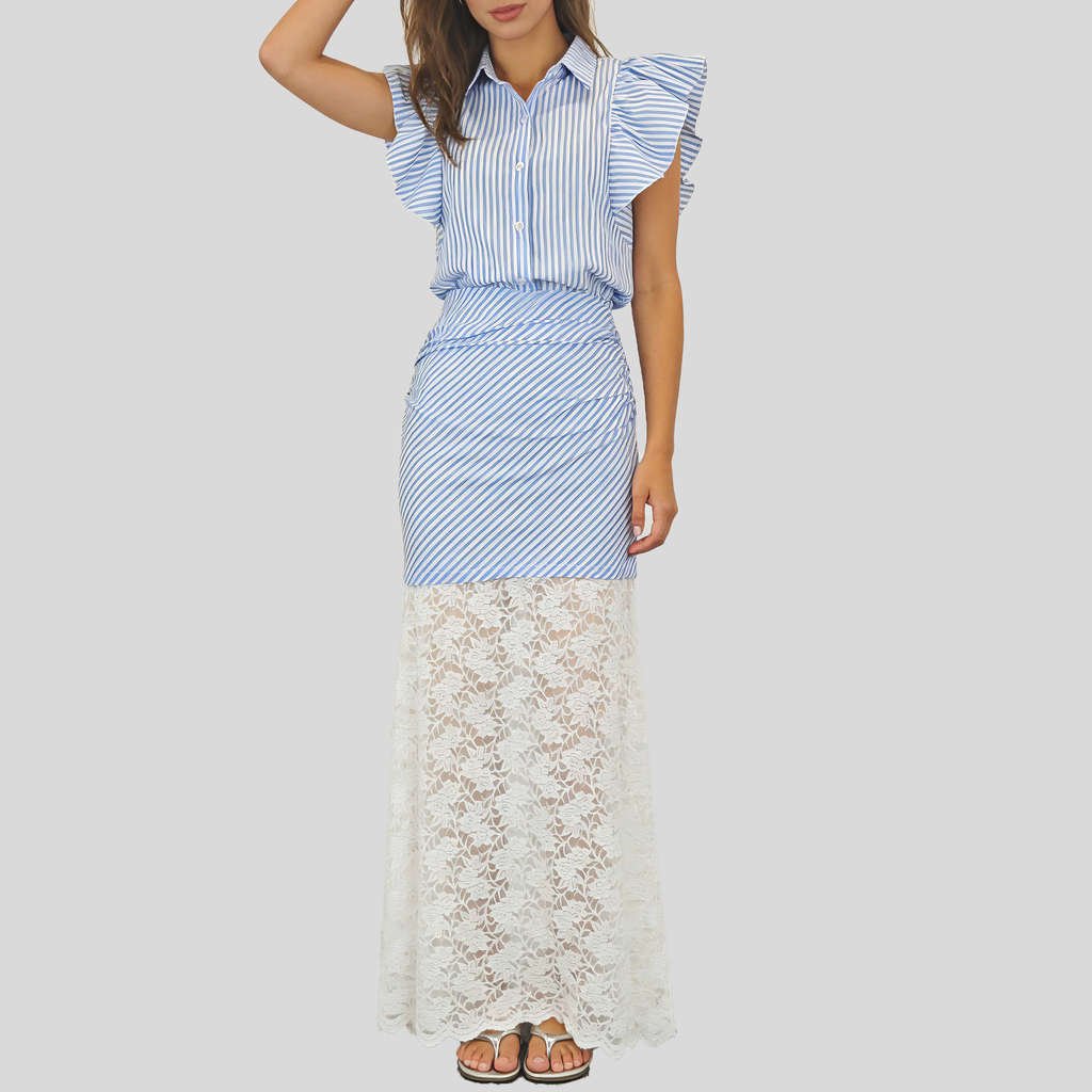 Gestreiftes Sommer-Set Damen | Blusenoberteil & Spitzen-Rock Ansicht 5 – Set – ESTID
