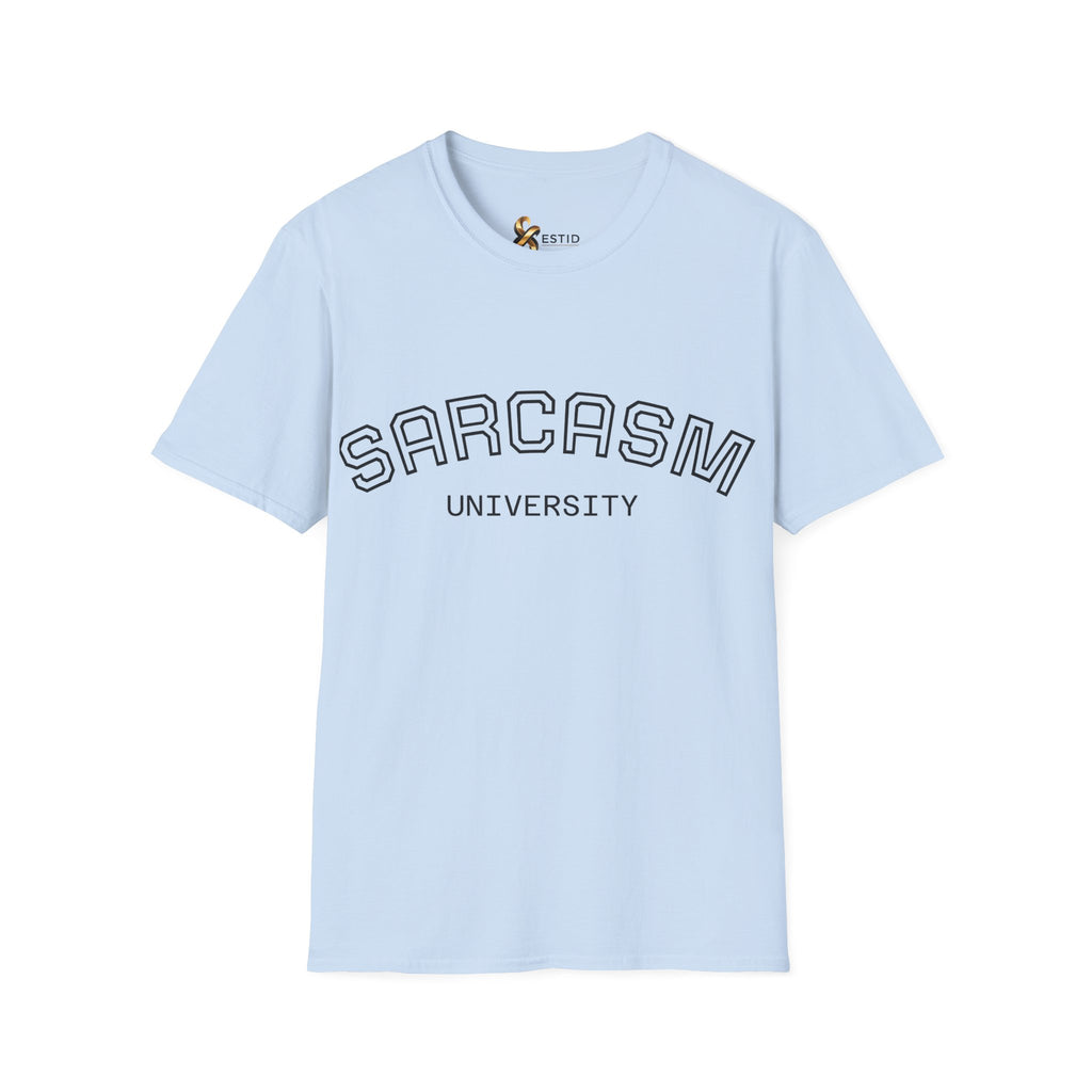 Sarcasm University T-Shirt — Funny Collegiate Graphic Tee Detailansicht – T-Shirt – ESTID