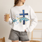 ESTID Unisex Crewneck Pullover | Blaues Kreuz & Wellen-Ornament Ansicht 18 – Sweatshirt – ESTID