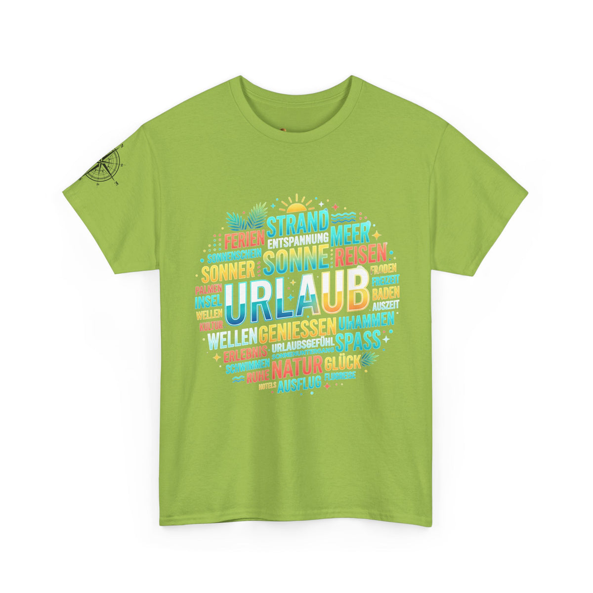 Strandurlaub T-Shirt – Retro Sonnenuntergang mit Palmen & ‚Urlaub‘ Wortwolke Ansicht 8 – T-Shirt – ESTID