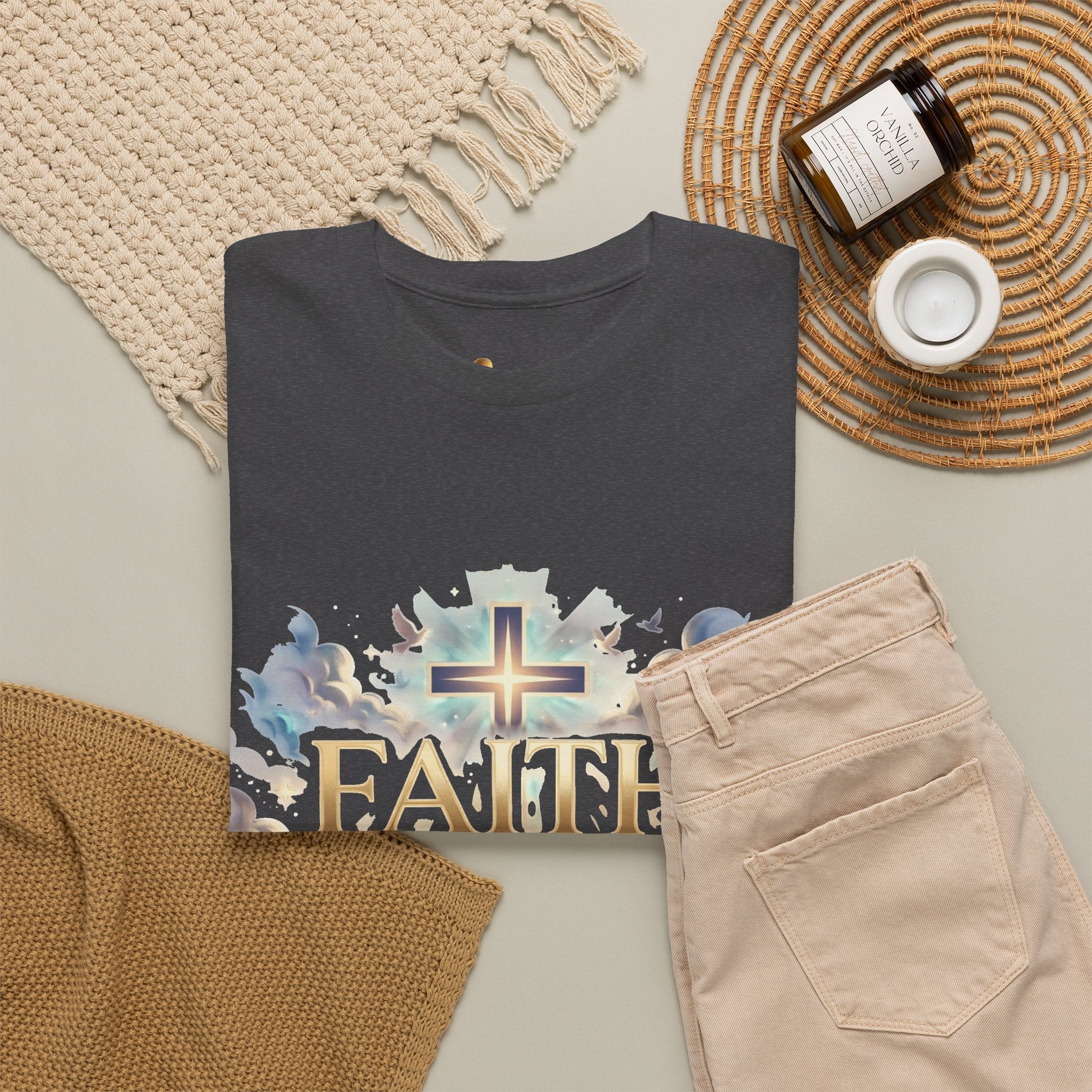 Faith Over Fear T-Shirt – Inspirierendes christliches Shirt mit Kreuz & Wolken