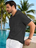 ESTID Herren Kurzarm Leinen-Kapuzenshirt | Linen-Blend Henley Shirt Ansicht 3 – Shirt – ESTID