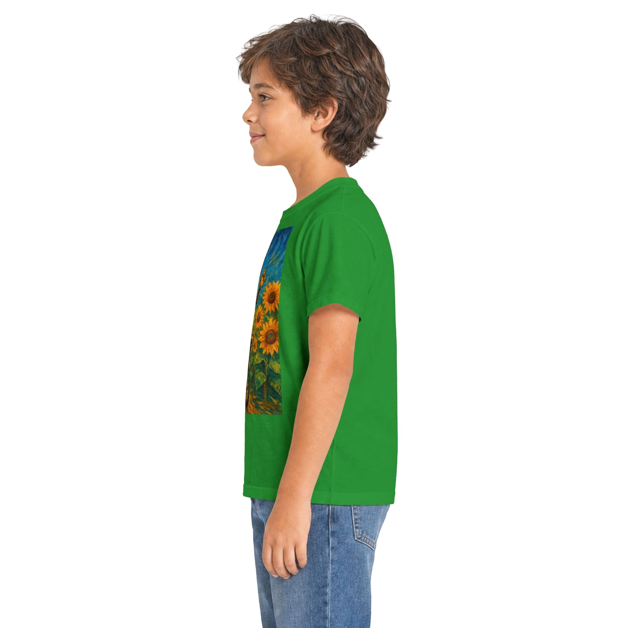 Kinder-T-Shirt – Sonnige Sonnenblumen-Roboter auf Einrad
