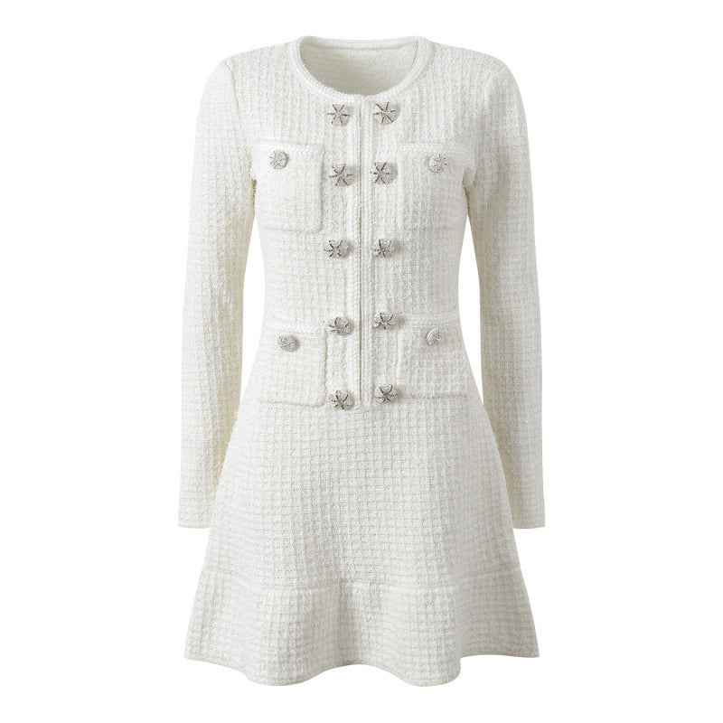 Elegantes Damen Woll-Tweedkleid Weiß Ansicht 3 – Kleid – ESTID