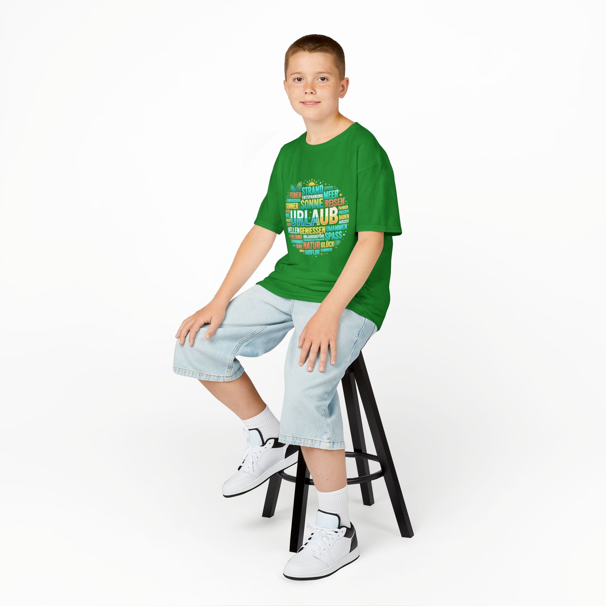 Kinder-T-Shirt "Urlaub" Wortwolke – Buntes Reise-Shirt für Kinder
