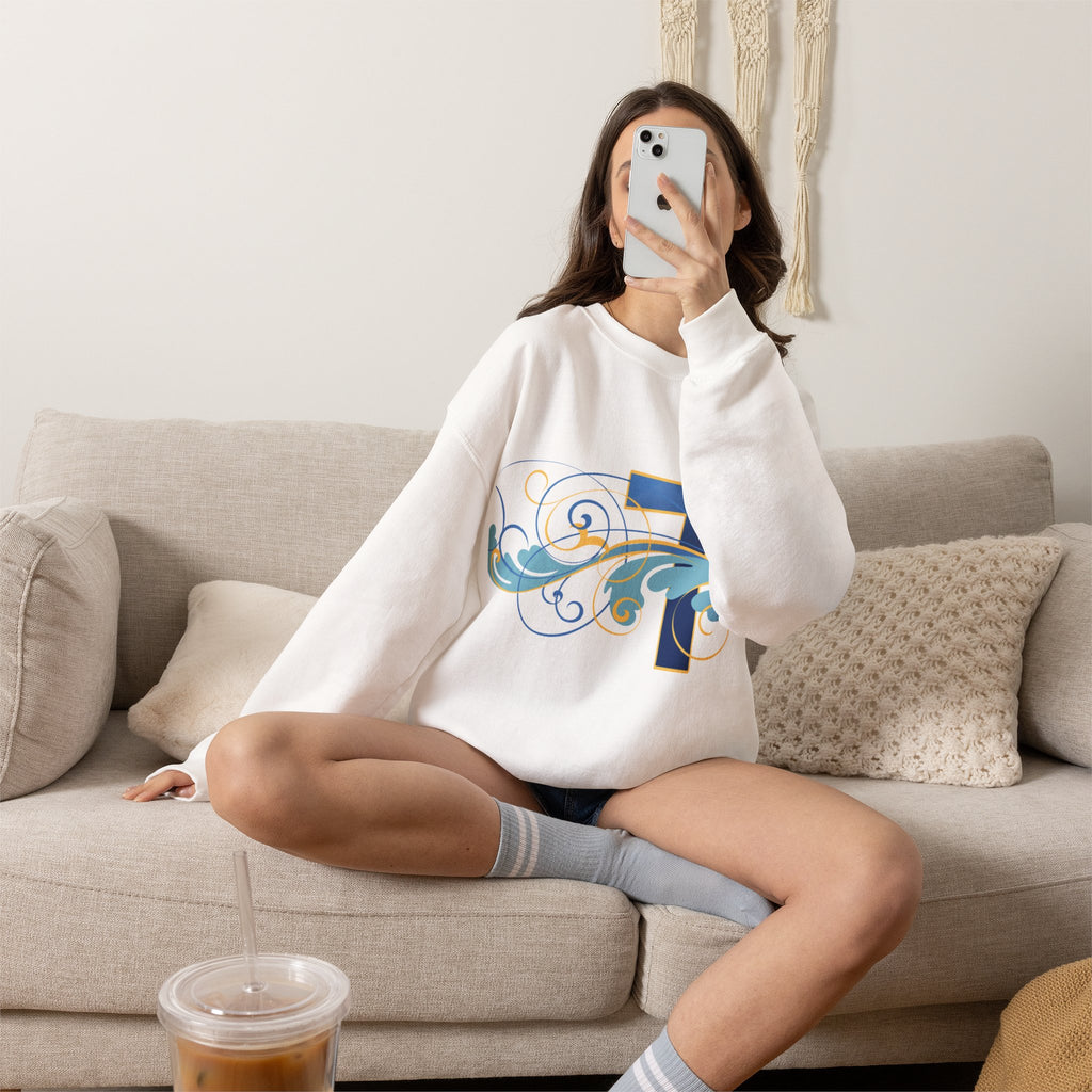 ESTID Unisex Crewneck Pullover | Blaues Kreuz & Wellen-Ornament Ansicht 19 – Sweatshirt – ESTID