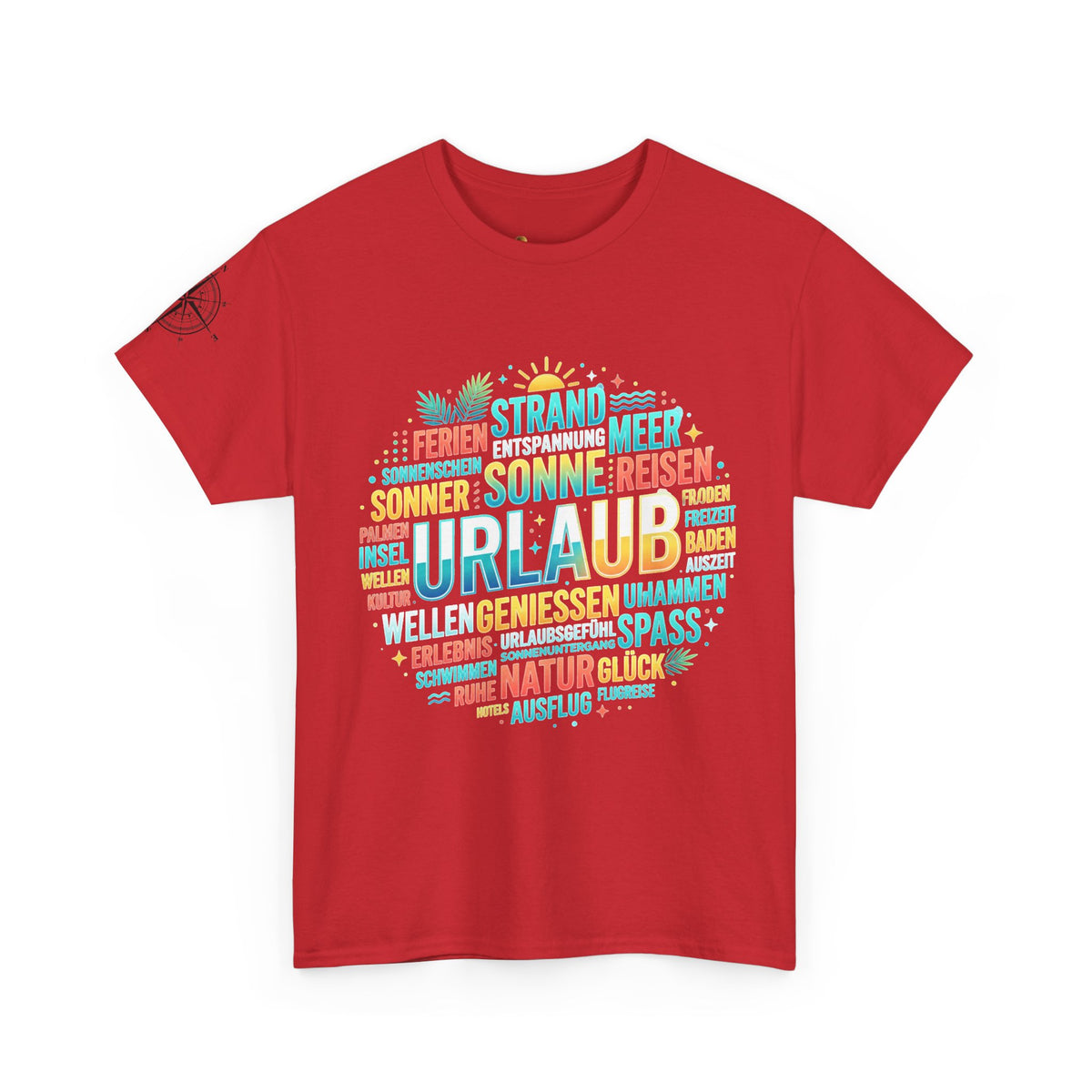 Strandurlaub T-Shirt – Retro Sonnenuntergang mit Palmen & ‚Urlaub‘ Wortwolke Ansicht 13 – T-Shirt – ESTID