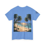 Strandurlaub T-Shirt – Retro Sonnenuntergang mit Palmen & ‚Urlaub‘ Wortwolke