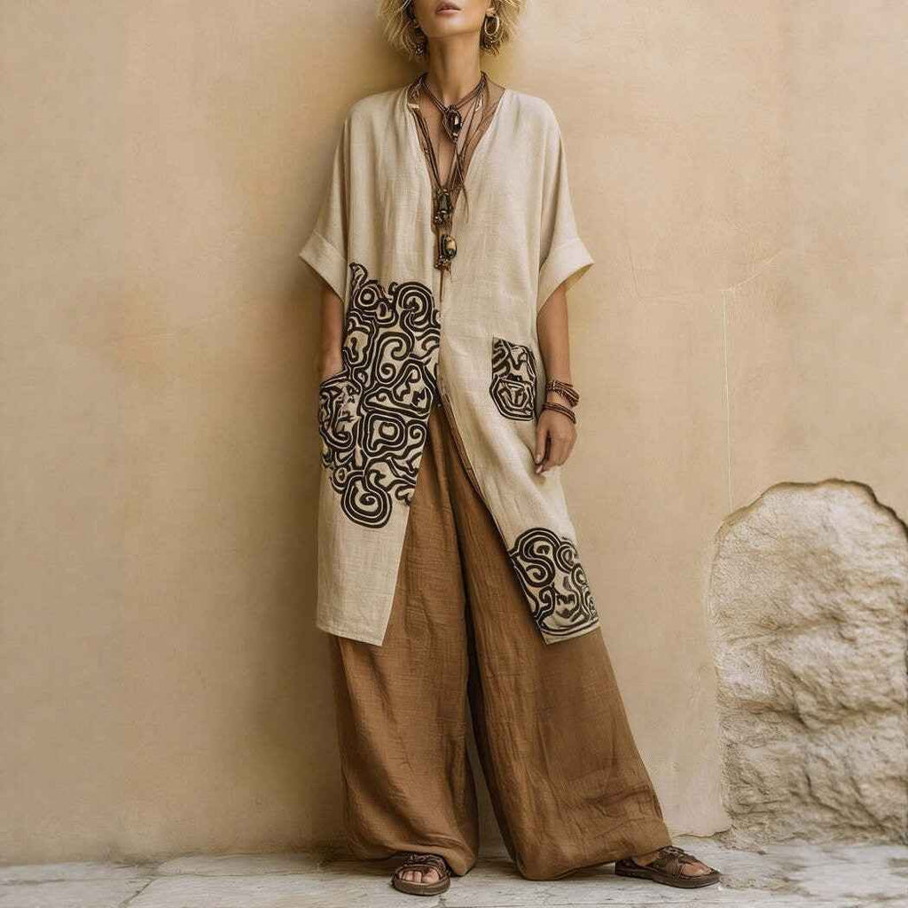 Bohemian Zweiteiler Set: Lange Tunika & Weite Hose Ansicht 3 – set – ESTID