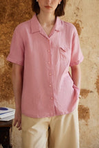 ESTID Damen Kurzarmhemd | Cotton-Linen Reverskragen Bluse Ansicht 17 – Shirt – ESTID