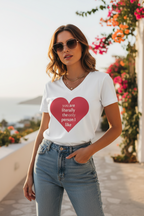 ESTID Damen Bio-Cotton Shirt | V-Ausschnitt mit Herz & Spruch-Print – V-neck – ESTID