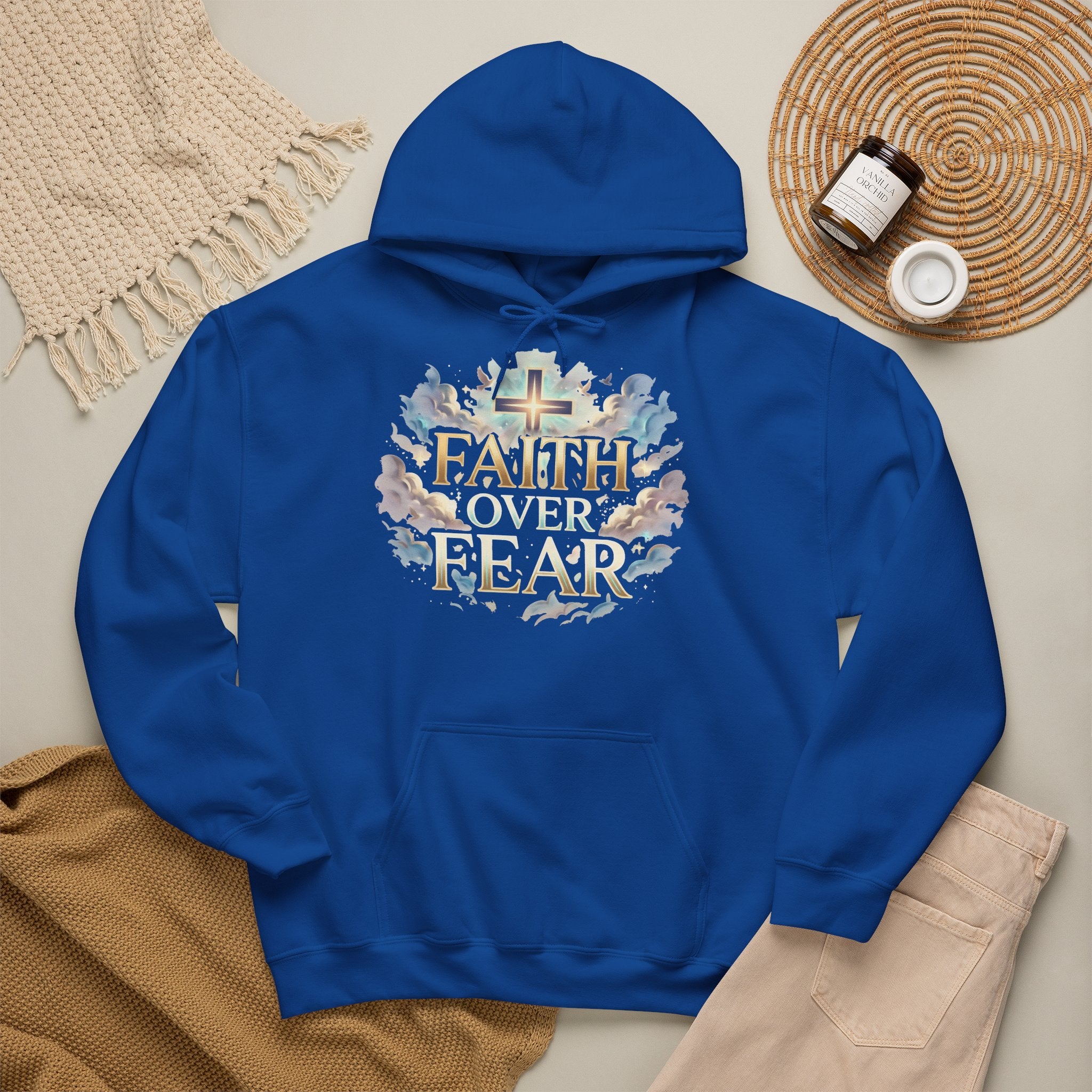 Faith Over Fear Hoodie – Jesus Kreuz Kapuzenpullover | Christliches Sweatshirt