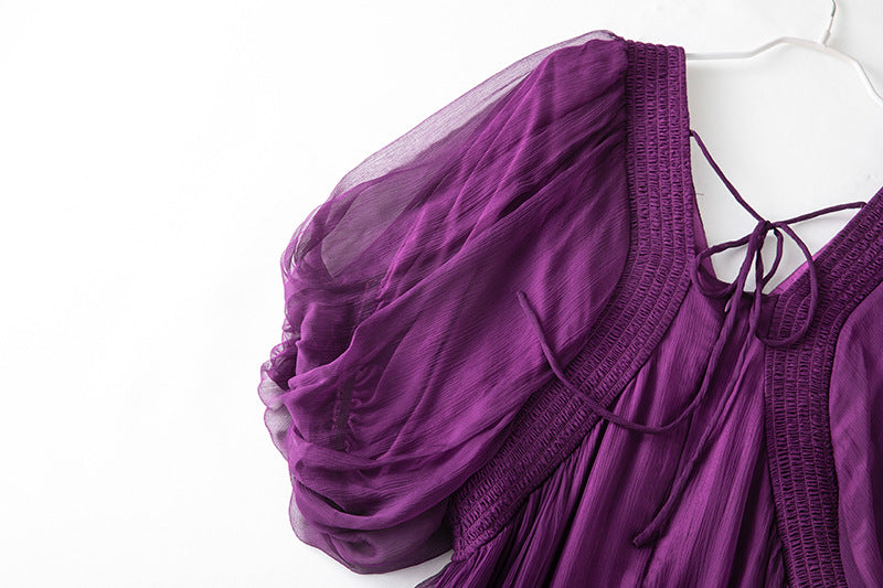 Damen Seidenkleid mit Puffärmeln | Luftsüßes Boho Maxikleid Ansicht 7 – Kleid – ESTID