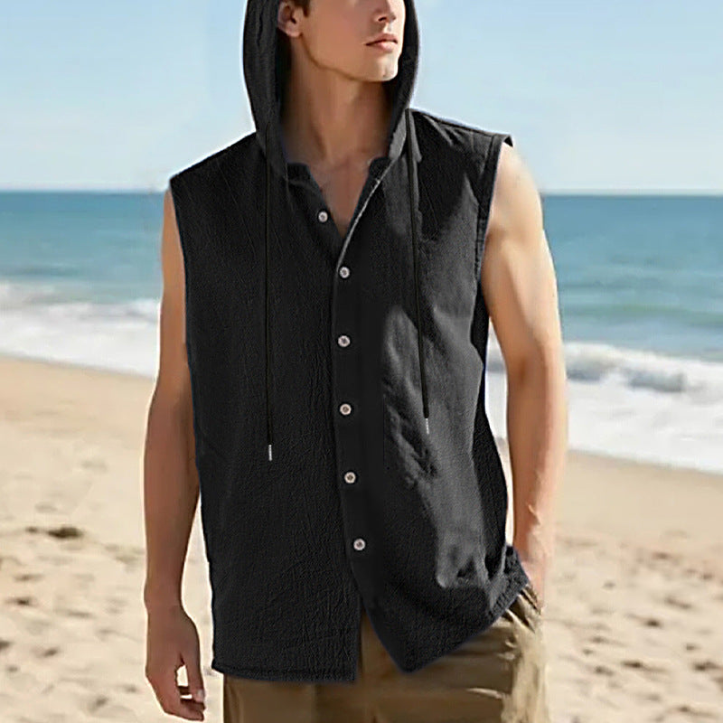 ESTID Herren Ärmelloses Leinenhemd | Sleeveless Hoodie Shirt Ansicht 18 – Shirt – ESTID