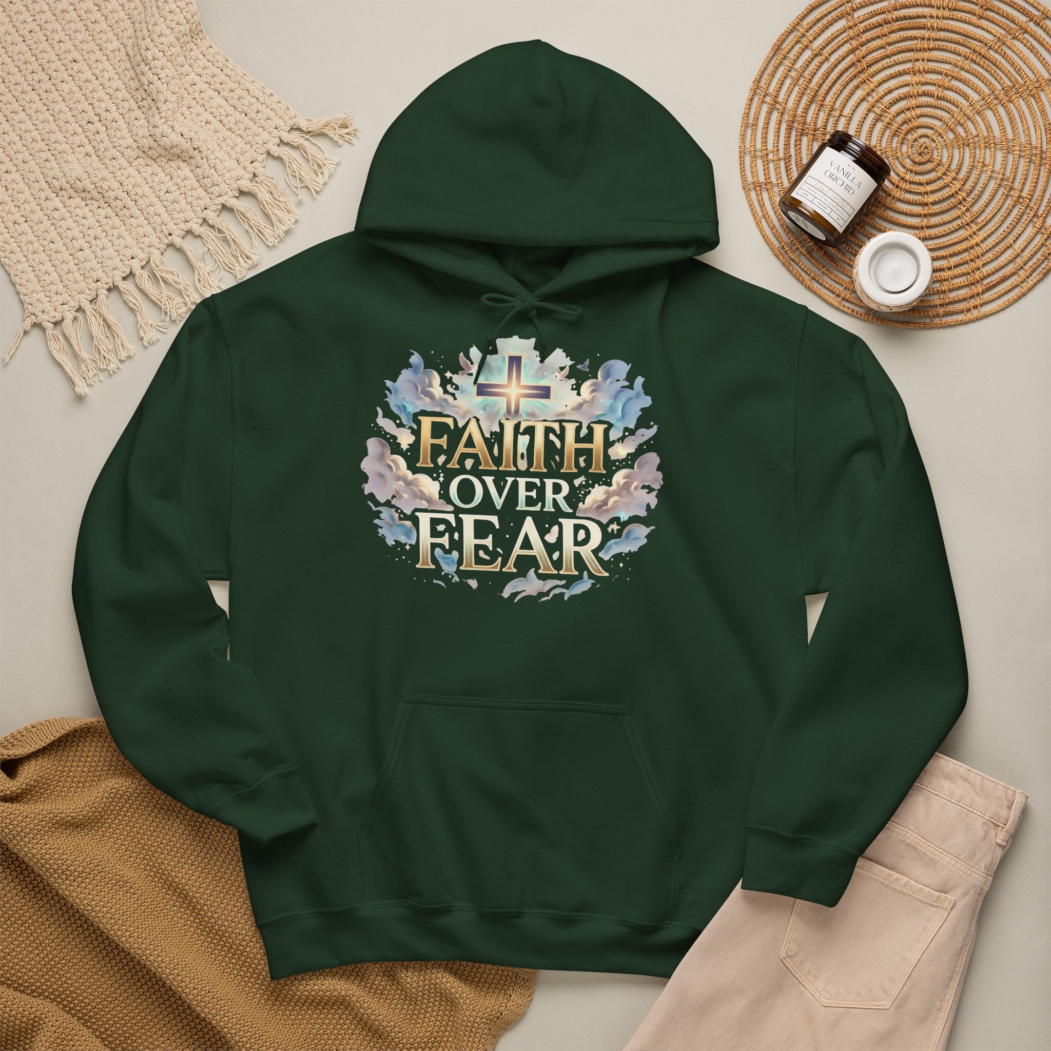 Faith Over Fear Hoodie – Jesus Kreuz Kapuzenpullover | Christliches Sweatshirt