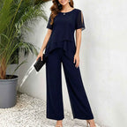 Festlicher Damen 2-Teiler | Lagen-Oberteil & Weite Hose Detailansicht – Kombination – ESTID
