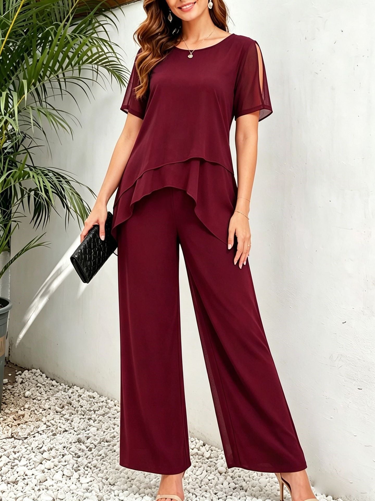 Festlicher Damen 2-Teiler | Lagen-Oberteil & Weite Hose Ansicht 7 – Kombination – ESTID