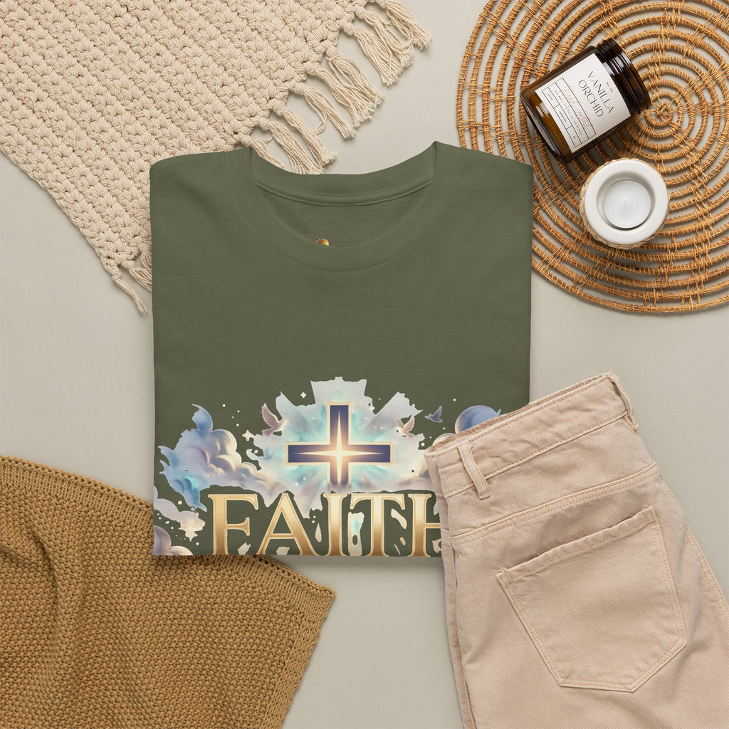 Faith Over Fear T-Shirt – Inspirierendes christliches Shirt mit Kreuz & Wolken