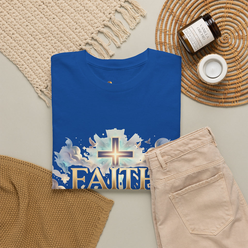Faith Over Fear T-Shirt – Inspirierendes christliches Shirt mit Kreuz & Wolken