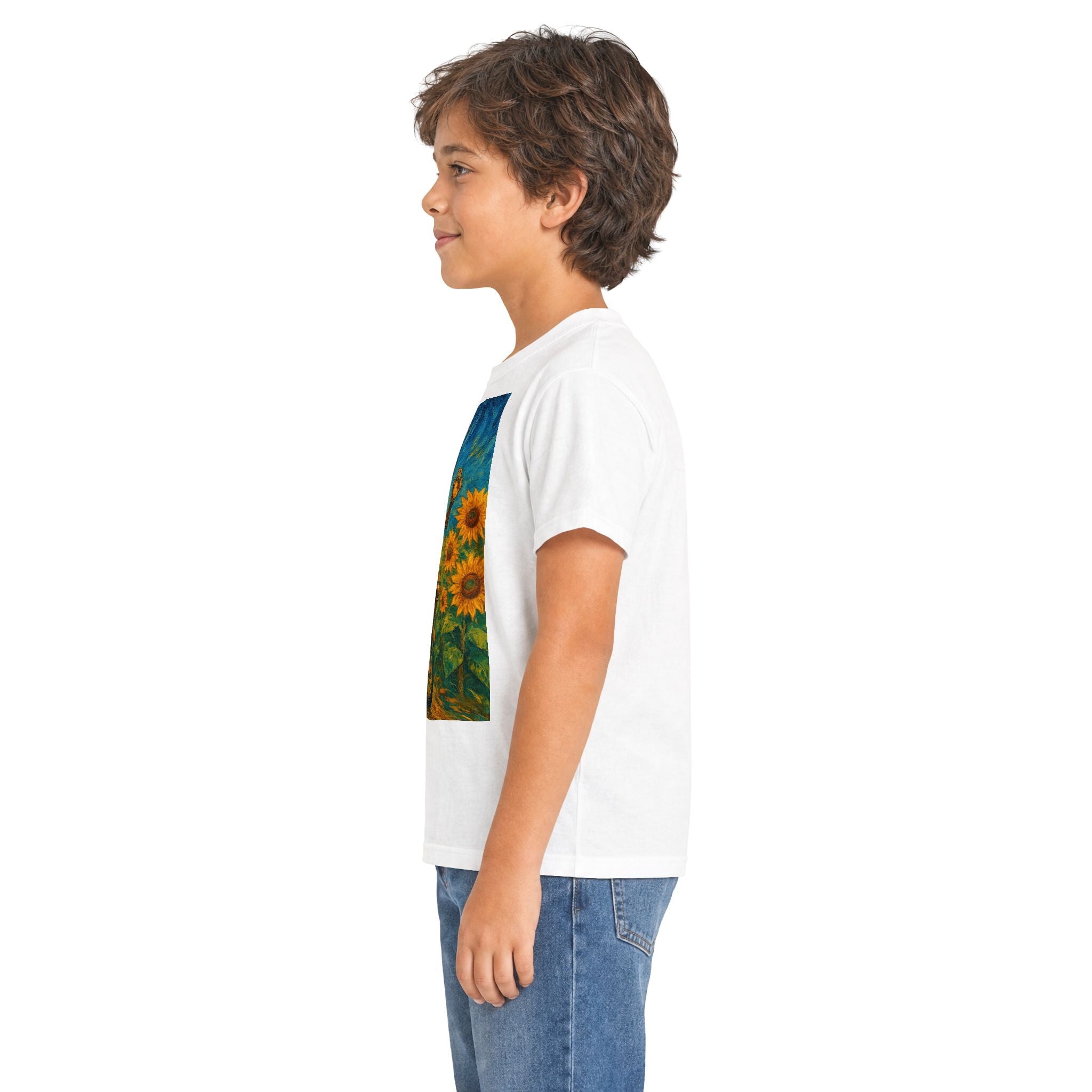 Kinder-T-Shirt – Sonnige Sonnenblumen-Roboter auf Einrad