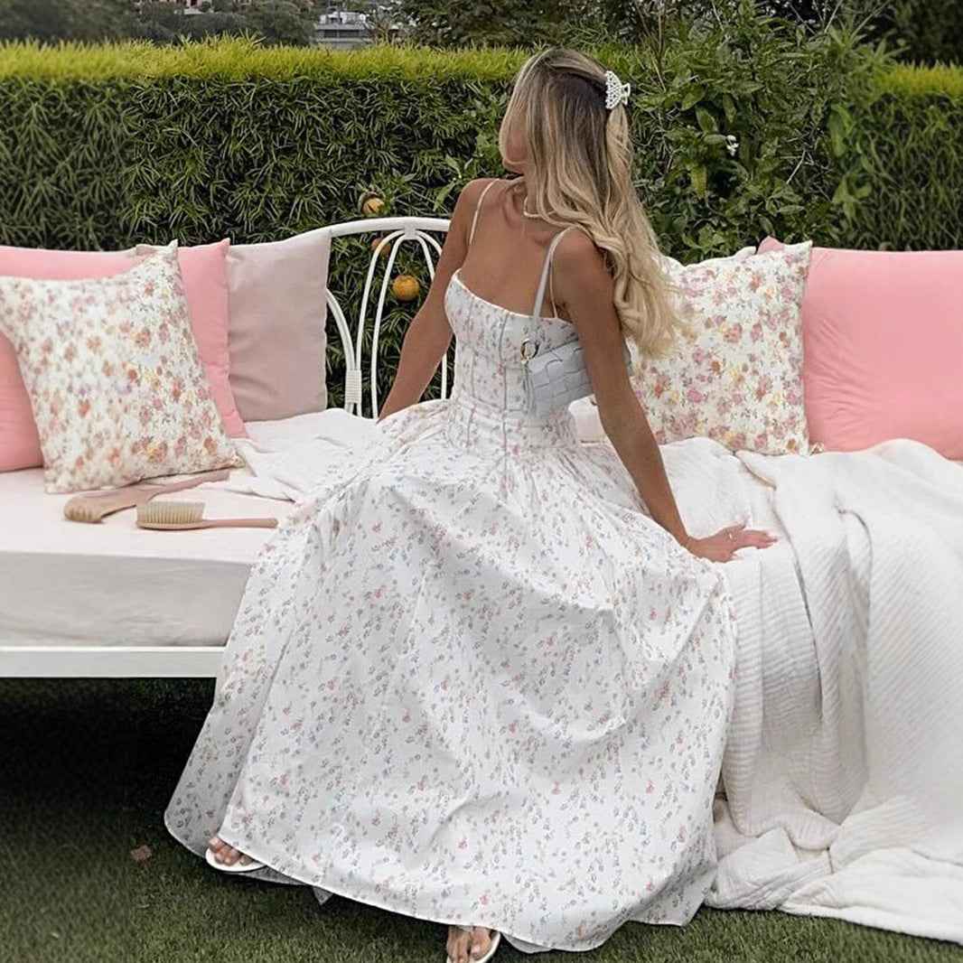 ESTID Damen Maxikleid „Flora Romance“ – Elegantes Corsagenkleid mit floralem Print