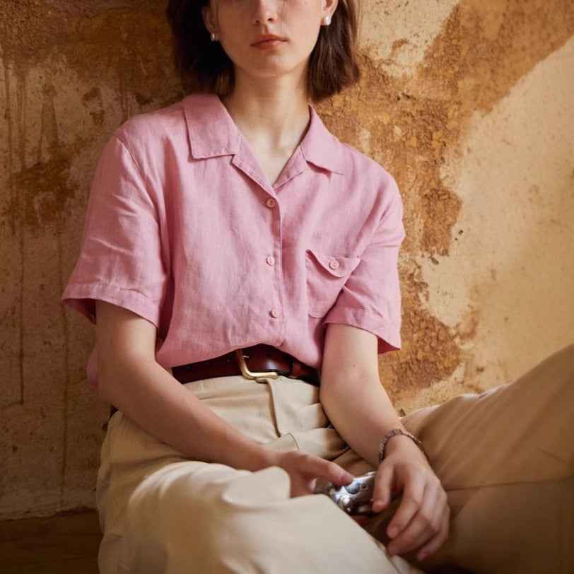 ESTID Damen Kurzarmhemd | Cotton-Linen Reverskragen Bluse Ansicht 4 – Shirt – ESTID