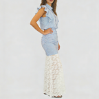 Gestreiftes Sommer-Set Damen | Blusenoberteil & Spitzen-Rock Ansicht 3 – Set – ESTID