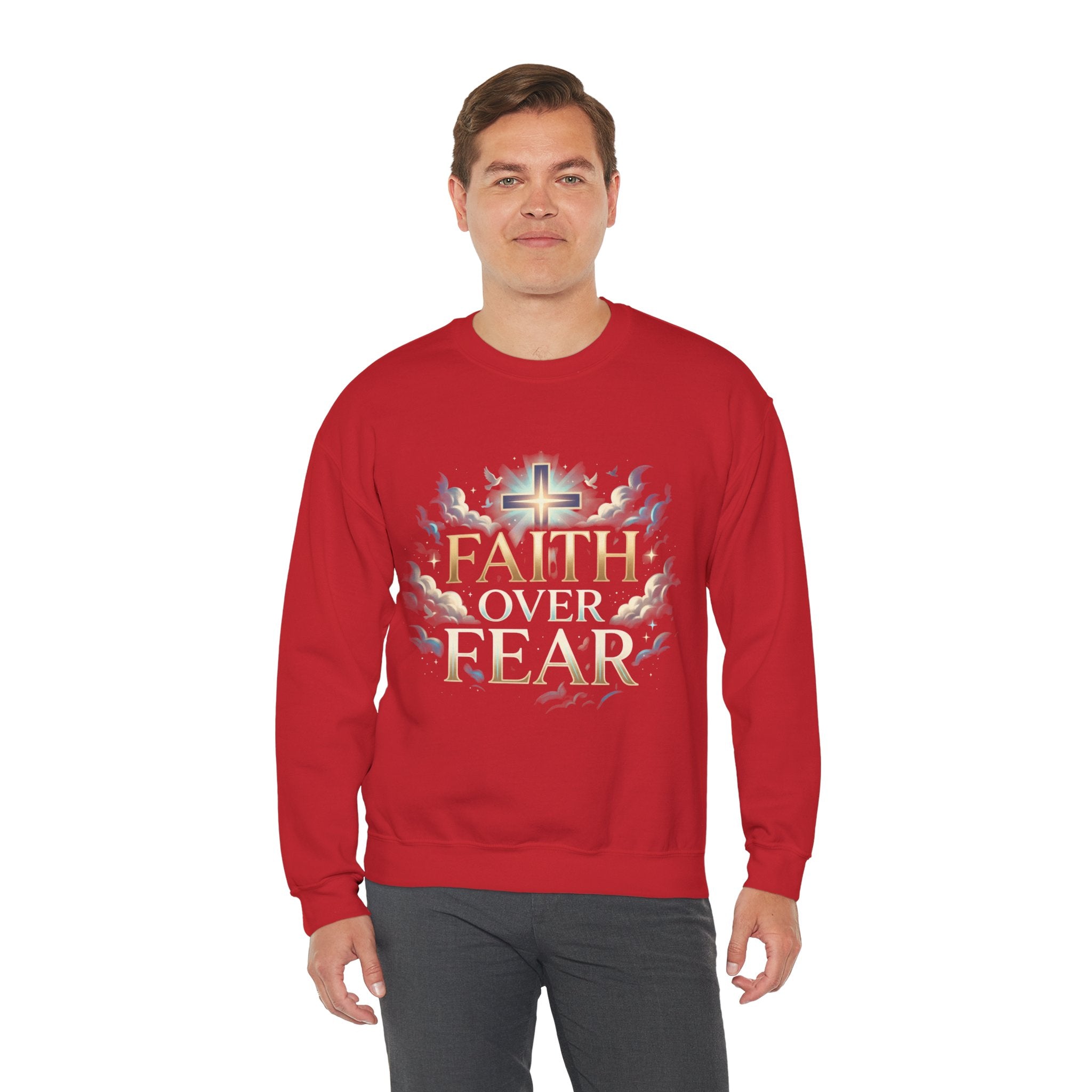 Faith Over Fear Crewneck Sweatshirt – Christliches Kreuz & Jesus Pullover