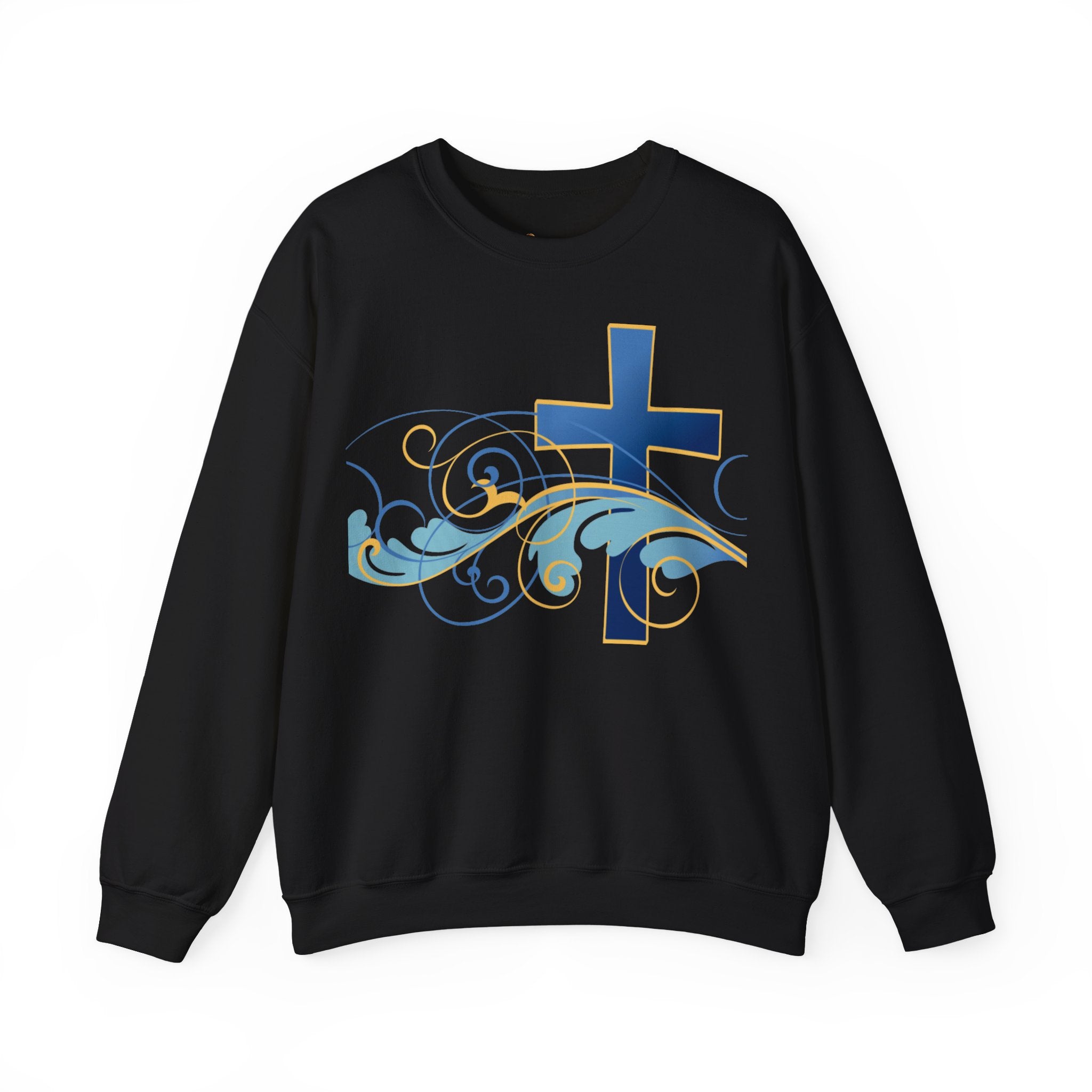 ESTID Unisex Crewneck Pullover | Blaues Kreuz & Wellen-Ornament Ansicht 9 – Sweatshirt – ESTID
