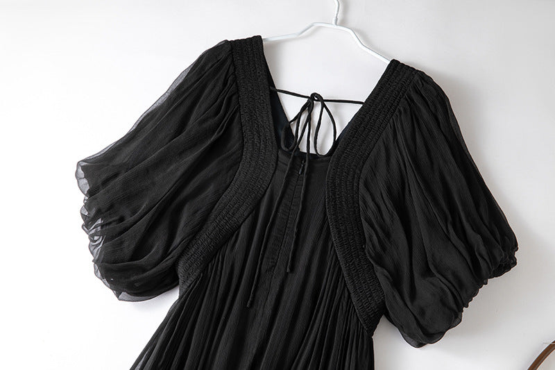 Damen Seidenkleid mit Puffärmeln | Luftsüßes Boho Maxikleid Ansicht 22 – Kleid – ESTID