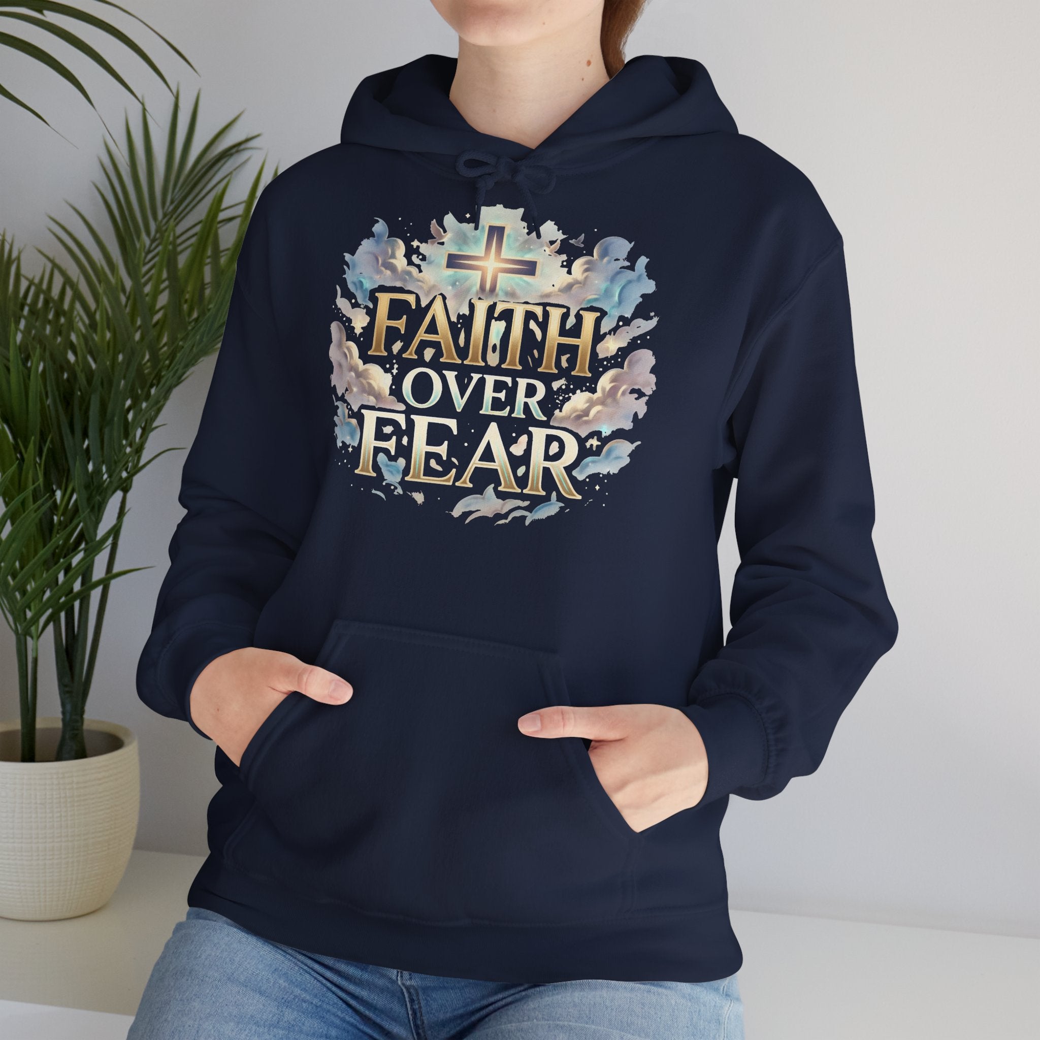 Faith Over Fear Hoodie – Jesus Kreuz Kapuzenpullover | Christliches Sweatshirt