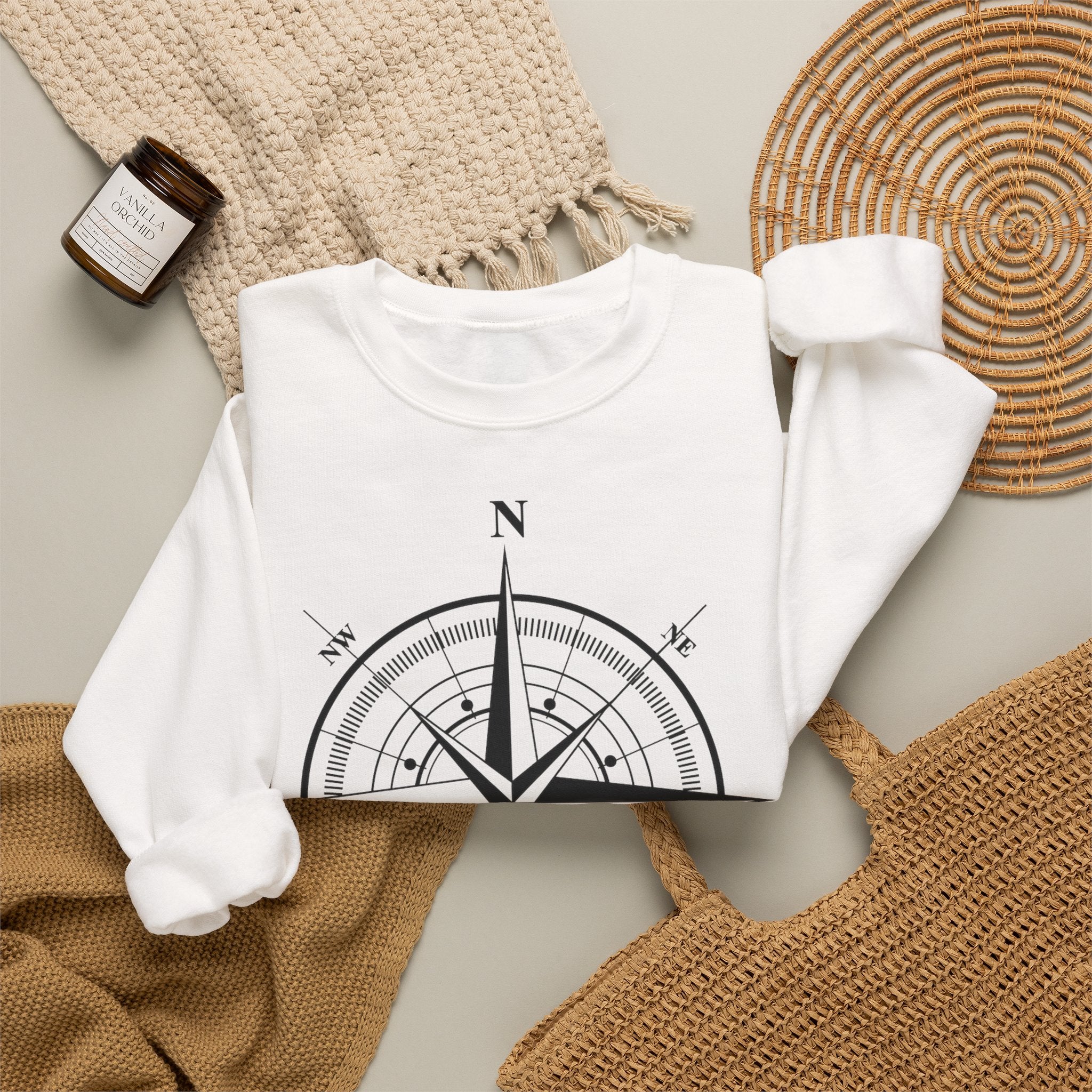 Kompass-Rose Sweatshirt – Nautik Crewneck für Reisende & Entdecker Ansicht 19 – Sweatshirt – ESTID