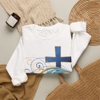 ESTID Unisex Crewneck Pullover | Blaues Kreuz & Wellen-Ornament Ansicht 17 – Sweatshirt – ESTID